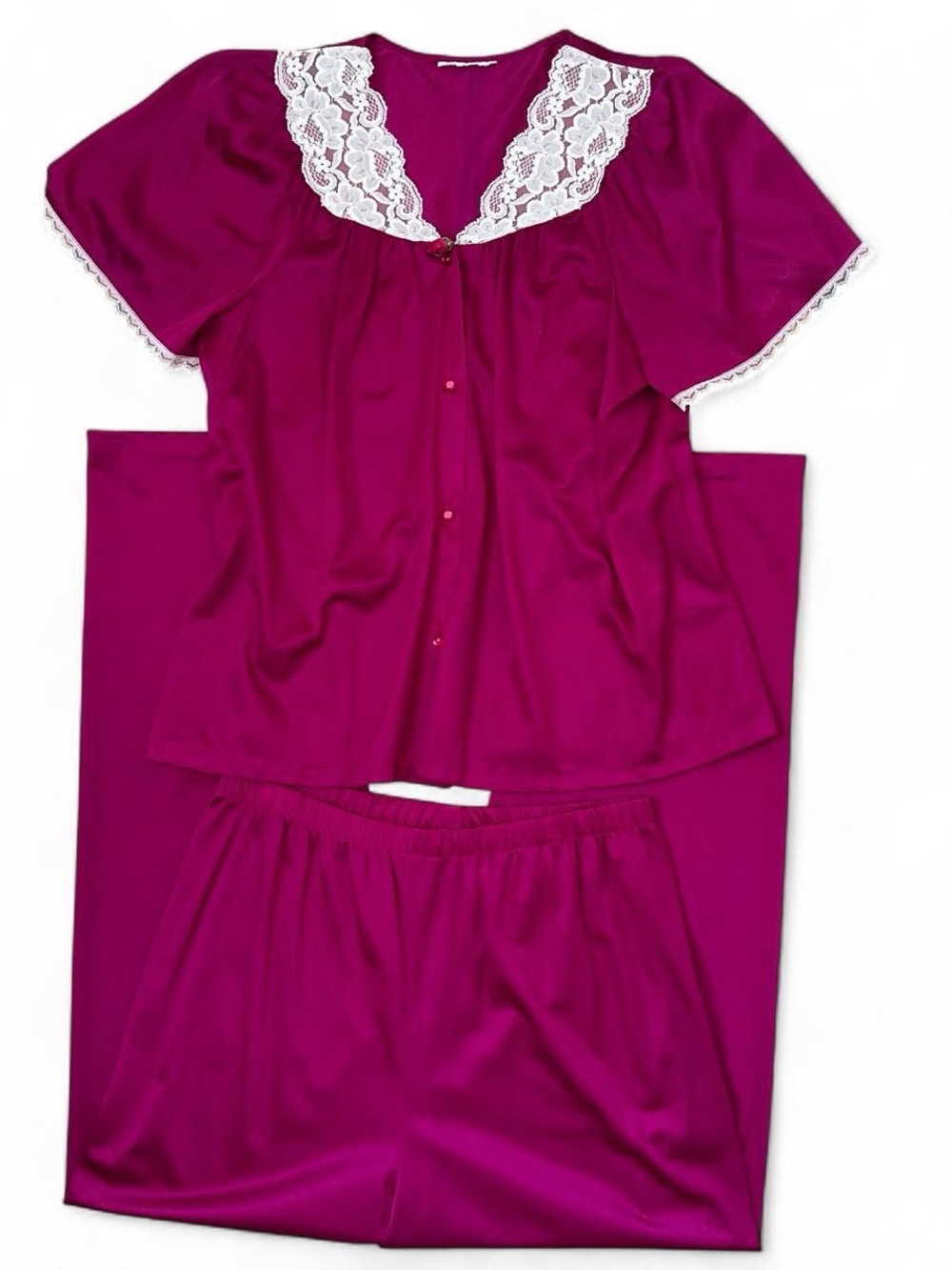 Women’s Magenta Lace-Trim Two-Piece Sleep Set